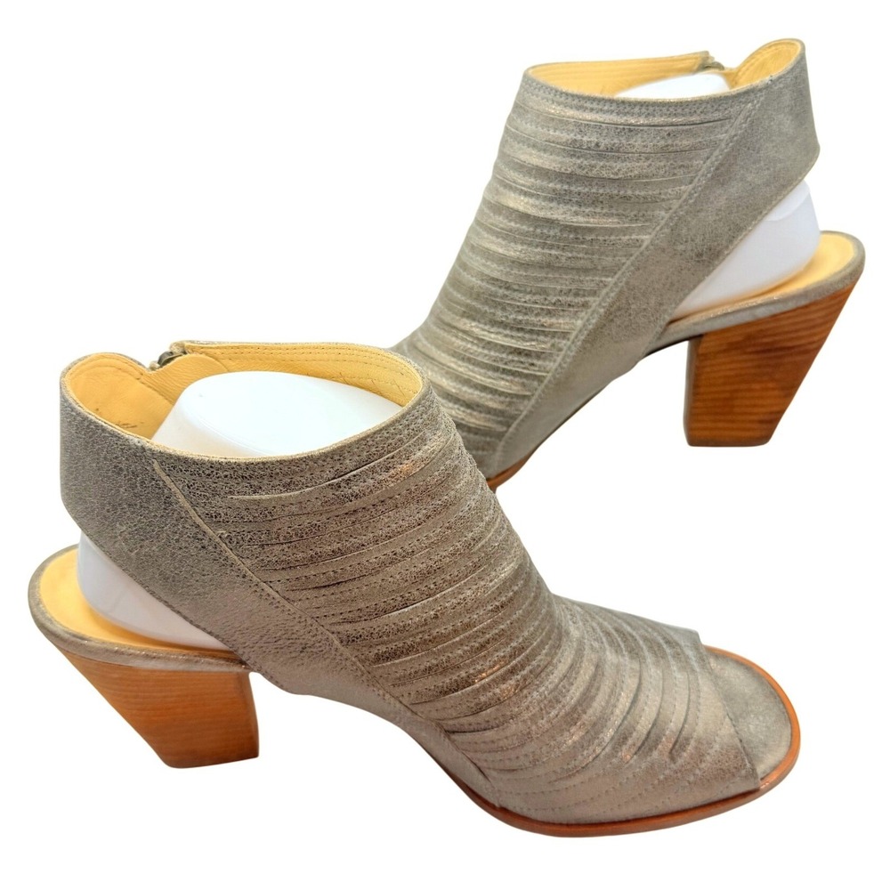Paul Green Cayanne Booties Women 8 EU5.5 Metallic Heel Open Toe Block Heel Shoes